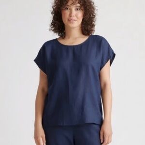 Quince Linen Short Sleeve Top in Navy Size XL